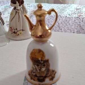 Gold and White Decorative Bell with Owl Design